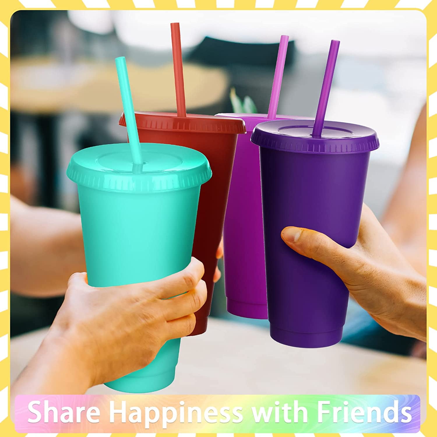16 oz. Color Brick Party Reusable BPA-Free Plastic Cups with Lids & Straws  - 8 Ct.