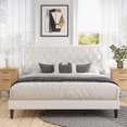 thumbnail image 3 of Sha Cerlin White King Size Platform Bed Frame with Adjustable Leather Tufted Headboard, Mattress Foundation, 3 of 10