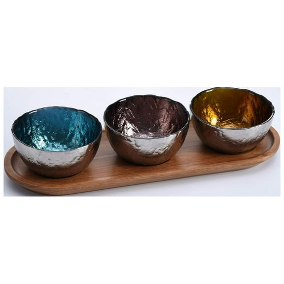 Pampa Bay Let's Entertain Set of 3 Colored Glass Bowls & Tray