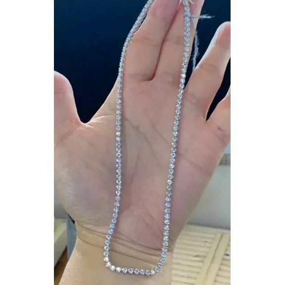 18 inch 20Ct Lab Created Diamond Round Tennis Necklace 14K White Gold Plated Silver 3MM