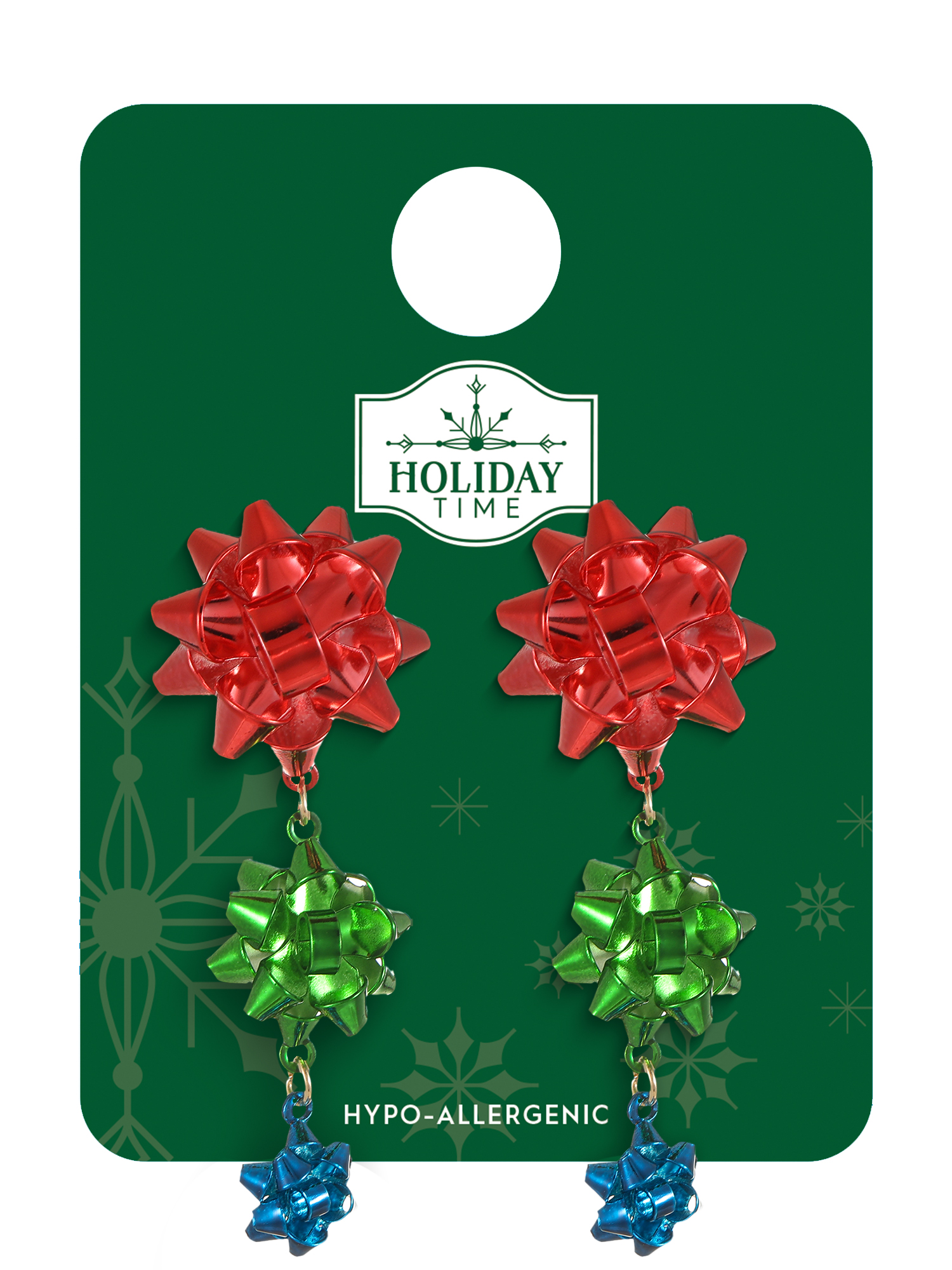Holiday Time Colorful Holiday Bow Earrings, 1 Pair