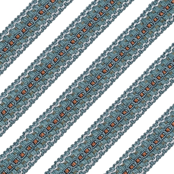 12m 25mm Blue Woven Braid Trim Handmade Polyester Sewing White Edge Wave Braid Trim Crafts Decorative Trim with Card for Curtain Slipcover DIY Costume Accessories