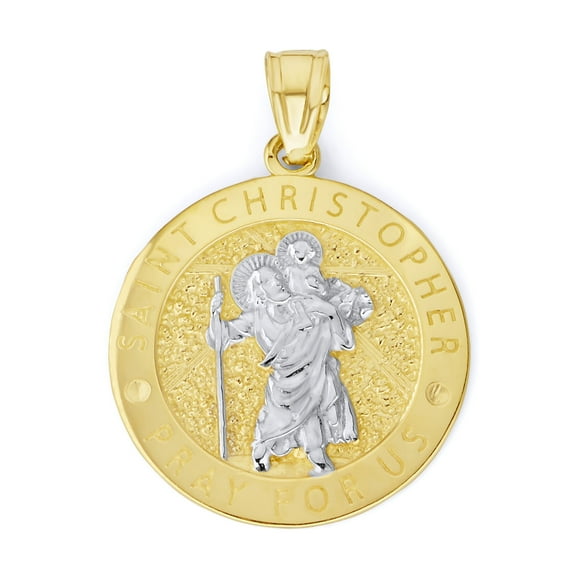 Golden Fire Solid 10k Gold Saint Christopher Medallion - Protection Jewelry for Women and Men