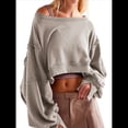 thumbnail image 3 of Sudadera Corta para Mujer, Cuello Redondo, Larga, Talla Grande, Otoño-Invierno 2025, Estilo Jersey Holgado. Gris L, 3 of 10