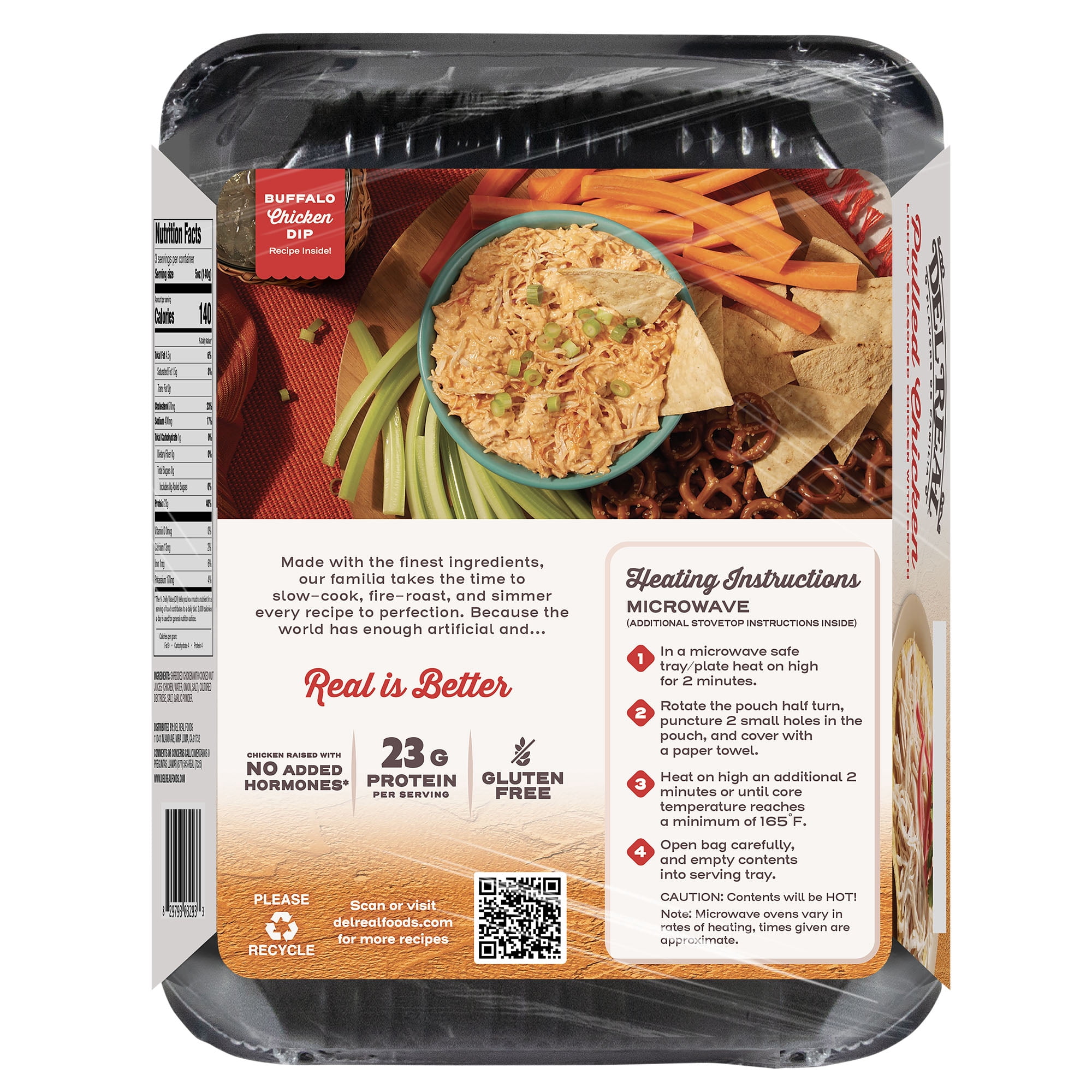 (3 pack) Del Real Foods Seasoned Pulled Chicken, Pollo Deshebrado, 15 oz (Cooked)