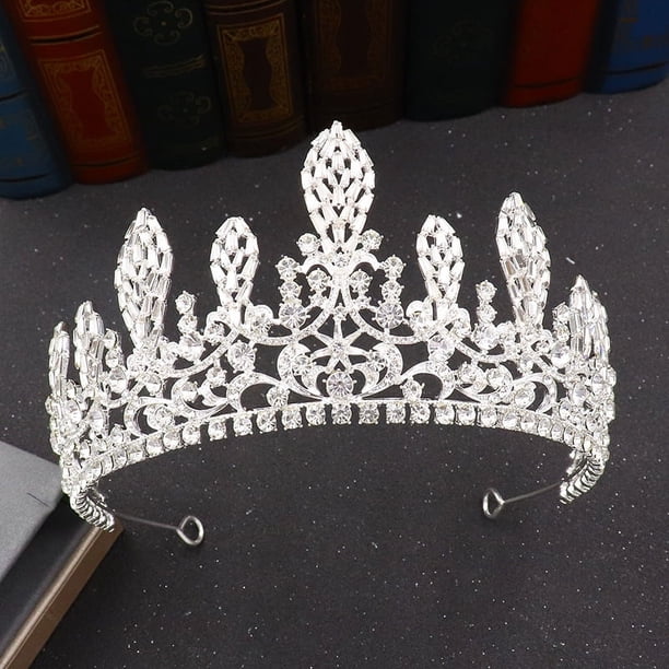 Zhuge Tiara de boda para novia, diadema de princesa, corona de novia, joyería para el cabello con diamantes de imitación de cristal, decoración para novia, cumpleaños, graduación, boda (plateada)