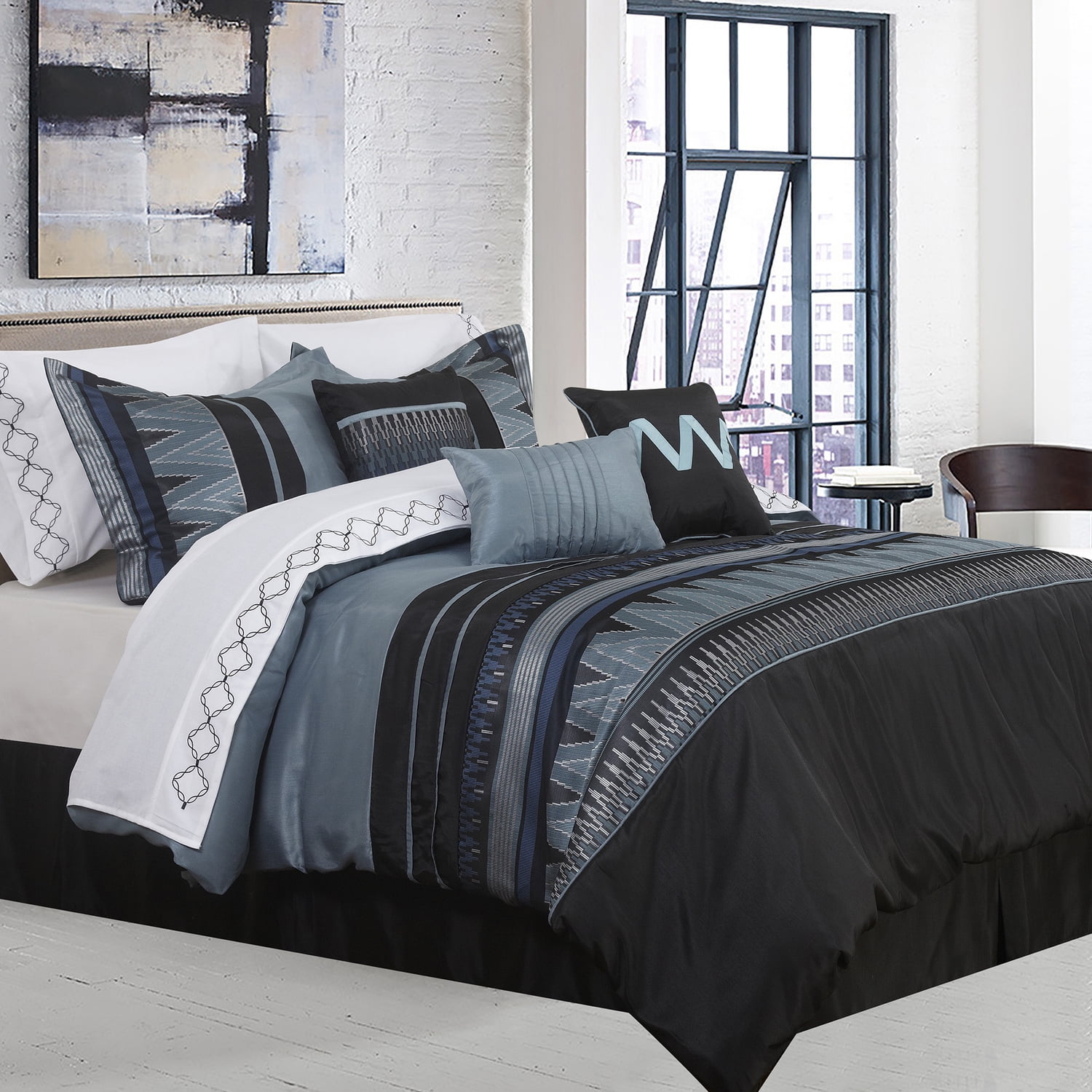 Vanguard 7piece Grey and Black Comforter Set