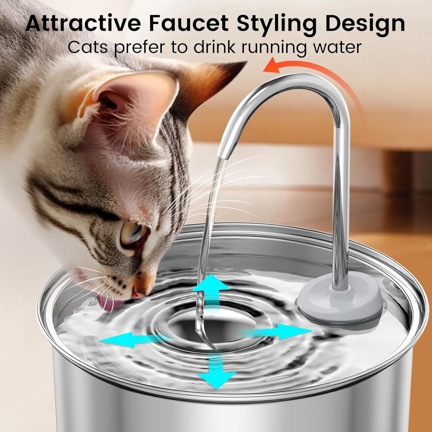 Petlipo Cat Water Fountain Stainless Steel, 108oz/3.2L Cat Fountain for Drinking, Pet Fountain Water Bowl Dog Drinking Dispenser, Super Quiet Kitty Spout with 4 Filters 4 Sponges (One in Filter Tray)