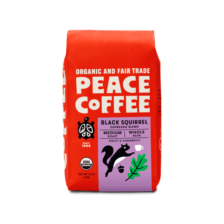 (Pack of 6), Peace Coffee Organic Black Squirrel Espresso Blend — Whole Bean, 12 oz