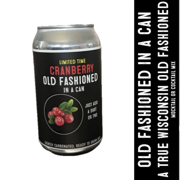 Cranberry Old Fashioned RTD Mocktail or Cocktail Mix, 4 x 11oz Cans, Wisconsin's Drink LLC