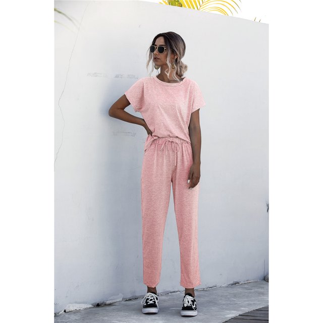 Nouveaux Ensembles Assortis pour Femmes Ensembles de Pantalons Longs Décontractés Design Original Col Rond Vêtements Couleur Unie