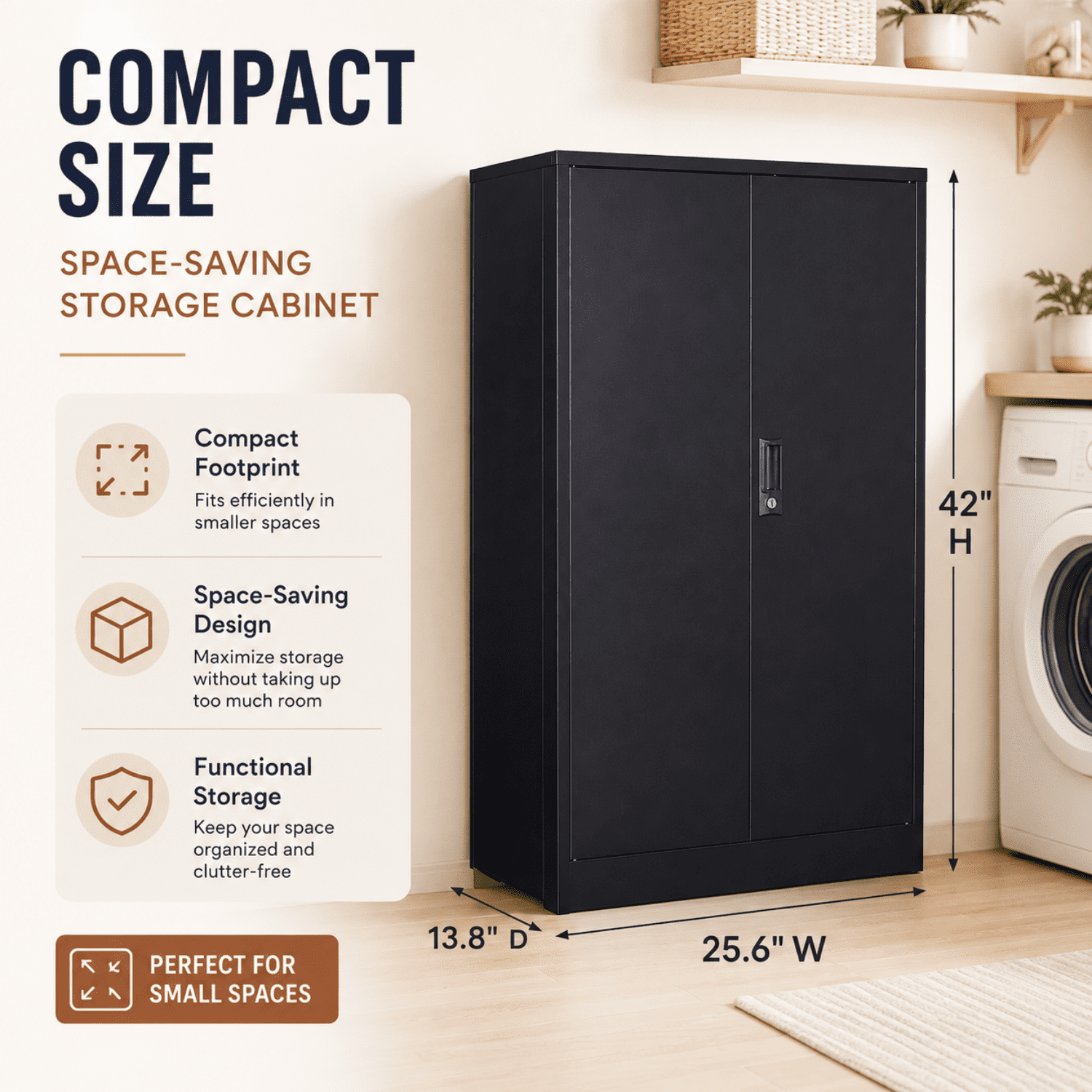 Miniyam Foldable Storage Cabinet with Doors, Handle Lock and Adjustable Shelves for Home Office