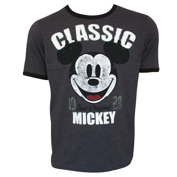 Mickey Mouse Men's Grey Classic Mickey Ringer T-Shirt-XLarge