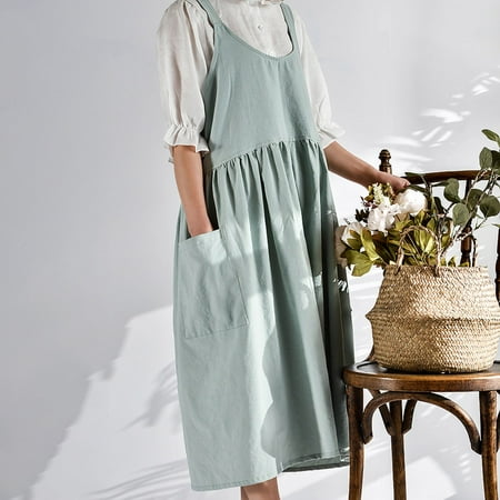 

GuaLeg Washed Cotton Linen Kitchen Apron For Cooking Baking Ruffles Work Clean Apron