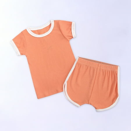 

CHGBMOK Clearance Toddler Kids Baby Boys Girls Fashion Cute Solid Color Short Sleeve Shorts Cotton Casual Suit