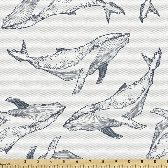 Ambesonne Whales Fabric by the Yard Upholstery, Fish Illustration Gentle Dot, 1 Yard, Slate Blue