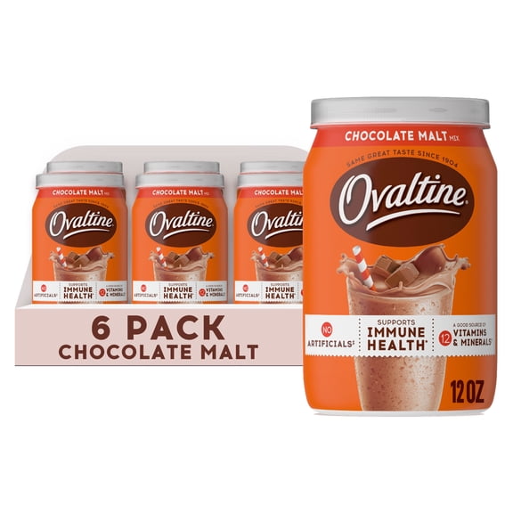 (6 pack) Ovaltine Chocolate Malt Powdered Drink Mix for Hot and Cold Milk Canister 12 oz