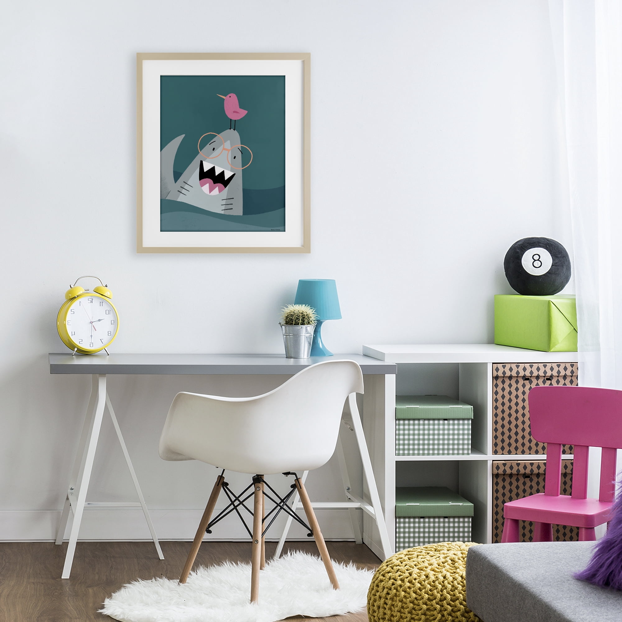 Stupell Industries The Friendliest Shark Birch Framed Print Under Glass, design by Rachel Nieman
