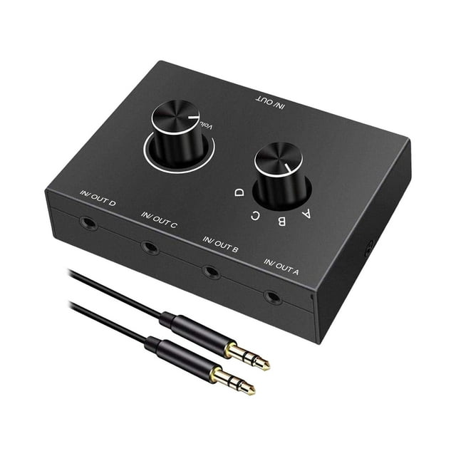 jesticaly Audio Switcher 4 In 1 Output Durable Stereo Audio Switch Plug And Play With Volume Knob Exact Usage Durable. Easy To