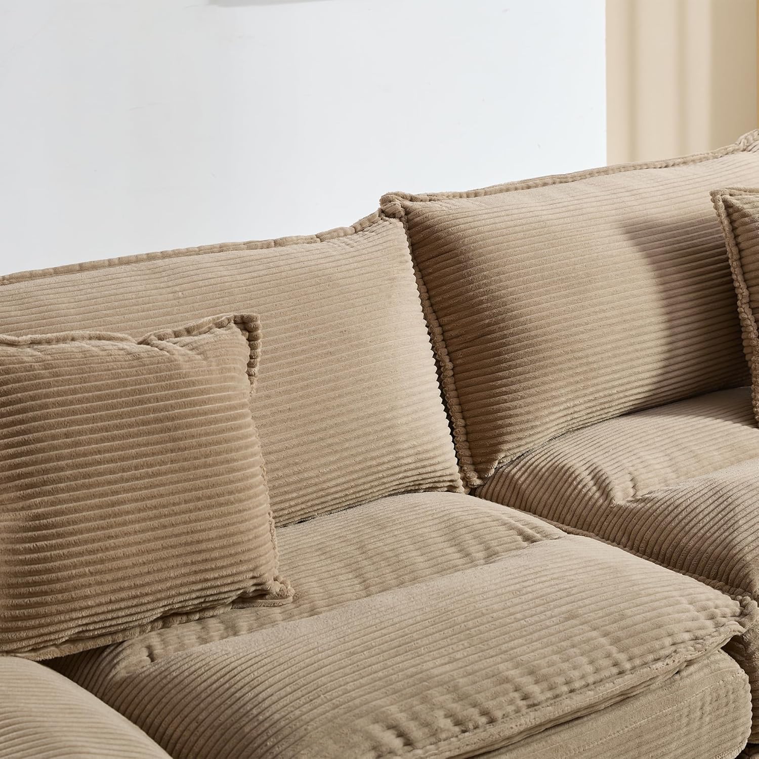 AENKYO 84" Corduroy Loveseat Sofa with Pillows, Modern 2-Seater Couch for Living Room,Khaki