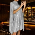 thumbnail image 2 of Women's Solid Color Stand Up Collar Cape Sleeve Sequin Party Dress Glamorous Party Dress for New Year's Eve, Clubs, and Evening Galas Silver XL, 2 of 5