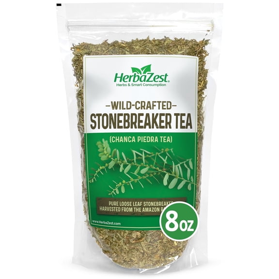 HerbaZest Stonebreaker Tea (Chanca Piedra) | 8 oz (227g) | Wild-Crafted Loose Leaf Herbal Tea, Caffeine-Free | Vegan, Gluten-Free & Non-GMO | Hot or Cold Brew | Functional Teas