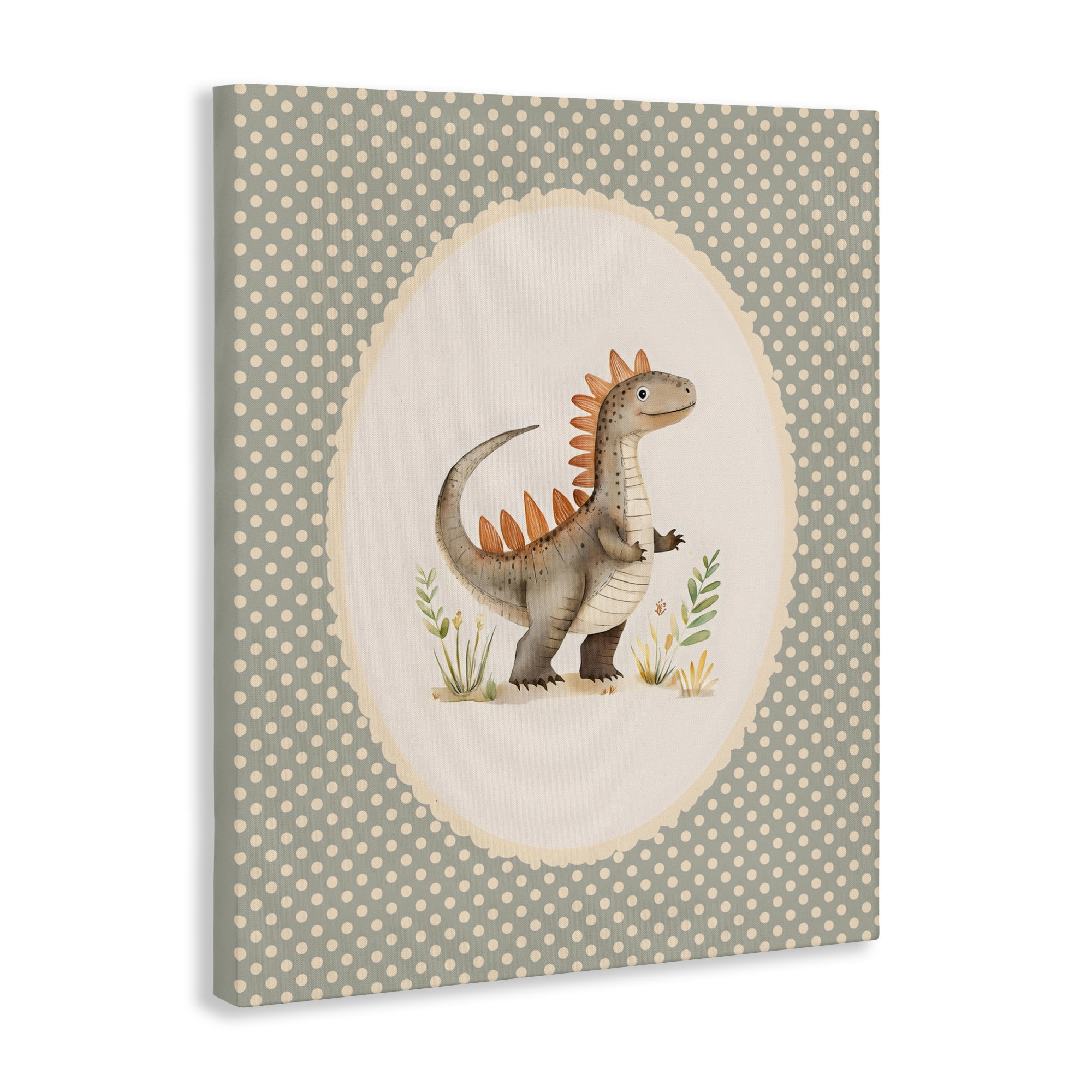 Stupell Industries Watercolor Dinosaur Polka Dot Border Canvas Wall Art, design by LSR Design Studio