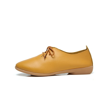 

Ritualay Flats Shoes Ladies Casual Leather Flats Slip On Loafers Lace Up Flats Lightweight Walking Shoe Driving School Memory Foam Moccasins Yellow 8.5