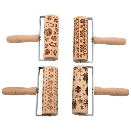 

Hand- Embossed Rolling Pins Christmas Wooden Hand Grip Engraved Rolling Pin for Baking Non-Stick Bossed Professional Dough Roller for with Patterns and Adults