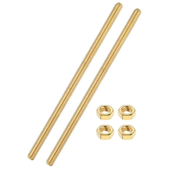 Uxcell 2 Sets Brass Fully Threaded Rod, M4x0.7mm Pitch Right Hand Threads Studs with Solid Brass Hex Nuts, 100mm/4" Long Threaded Screw Rods Fasteners for Anchors Bolts Hangers Clamps