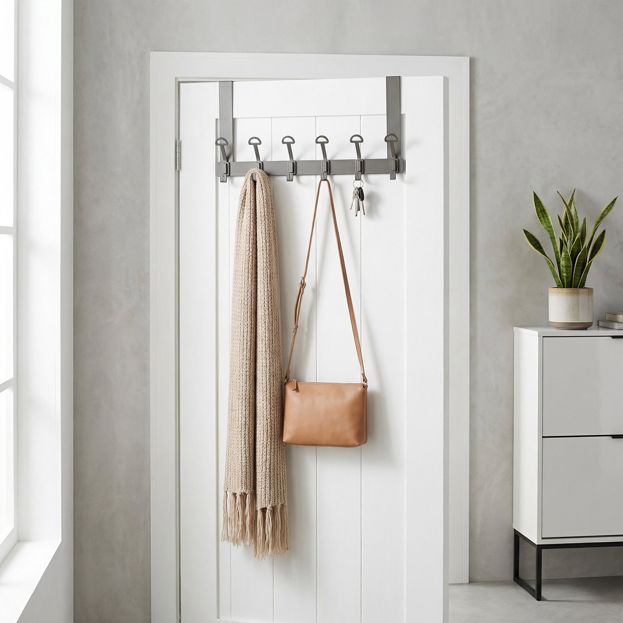 Unique Bargains Coat Rack Wall Mount with 6 Hooks for Entryway Bedroom Gray 15.4"x7.1"