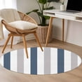 thumbnail image 5 of Blue Gray Striped Large Area Rugs for Bedroom Living Room, Soft Non Slip Carpet Bedside Rug, Farmhouse Stripe Art Round Floor Cover Kitchen Accent Rug 4' for Dining Room/Office, 5 of 9