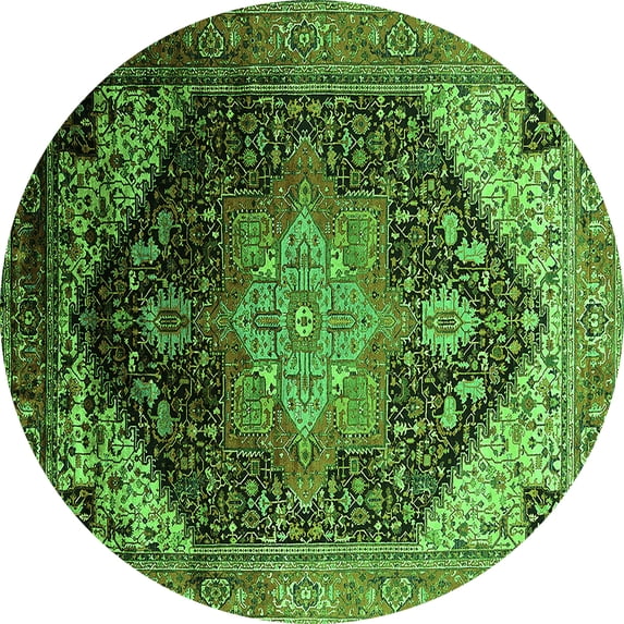Ahgly Company Indoor Round Oriental Green Industrial Area Rugs, 8' Round