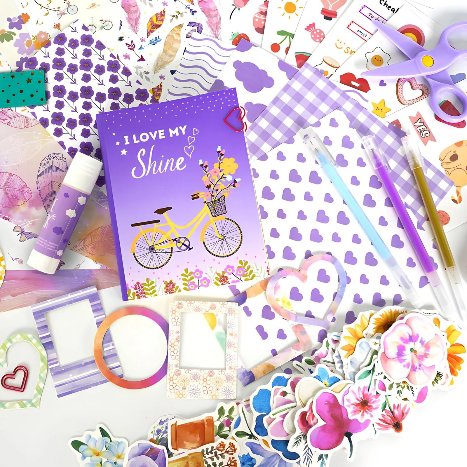 DIY Journal Kit for Girls - 180 Pcs Scrapbook & Diary Supplies Set, Ideal for Teen and Tween Girls Ages 8 9 10 11 12 13 14+ Christmas Gifts for Teen Girls, Journaling Art Crafts Kit (Purple)