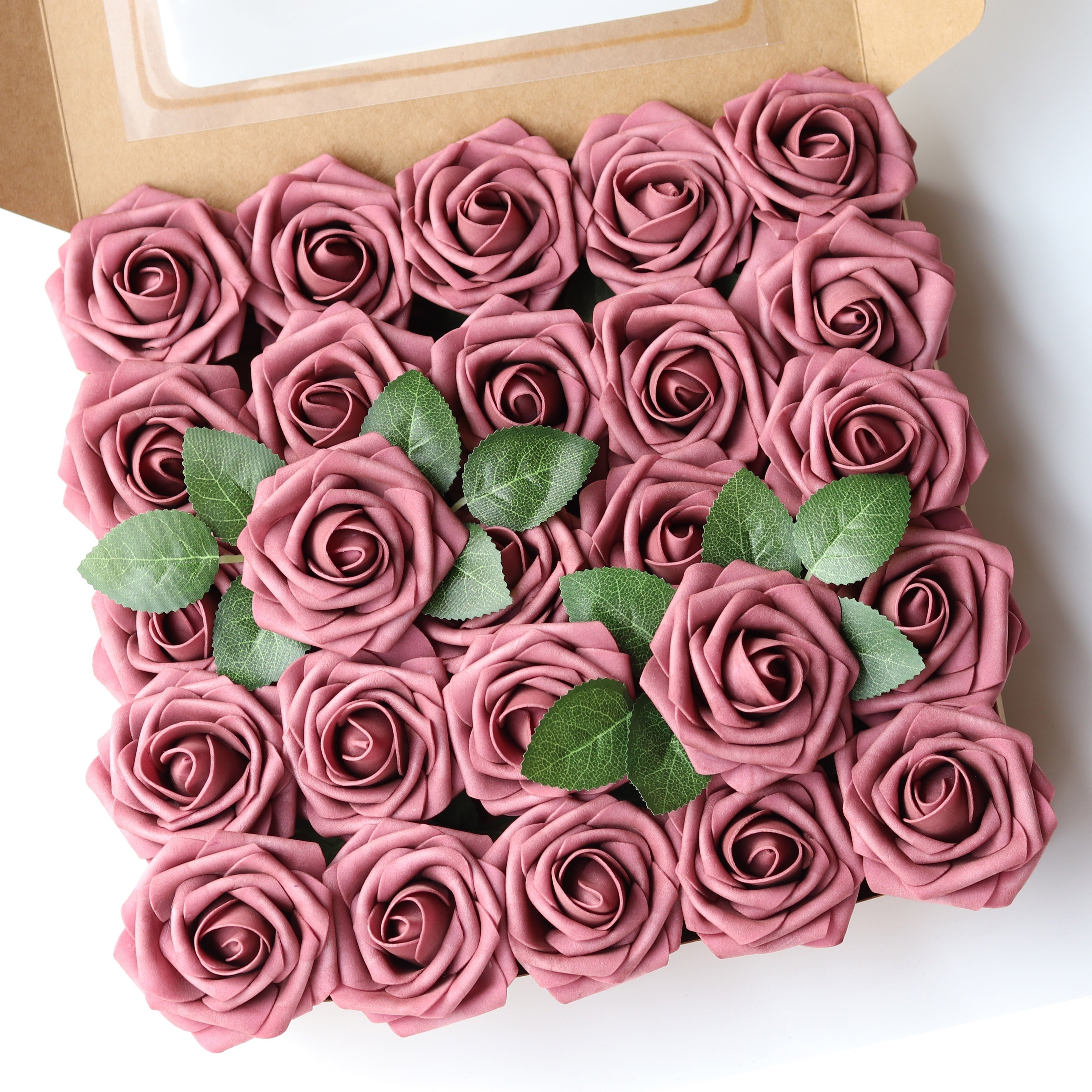 ACMDL  25pcs  Mauve Artificial Roses Flowers  Fake Roses With Stem  For DIY Craft Outdoor Wedding Party Banquet Celebration Birthday Bouquets Centerpieces Bridal Shower Arrangements  Indo
