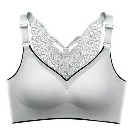 

Women s Seamless Lace Bra with Adjustable Strap Comfort Lifting Bralette Thin Breathable Underwear 3XL Gray