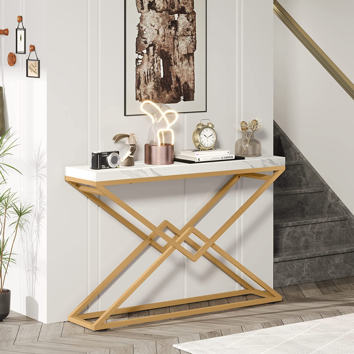 Tribesigns 70.9 Faux Marble Console Table with 2 Tier Storage Shelf