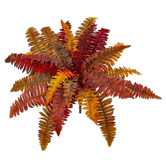 Nearly Natural 20" Plastic/Polyester Autumn Boston Fern Artificial Plant (Set of 3), Orange