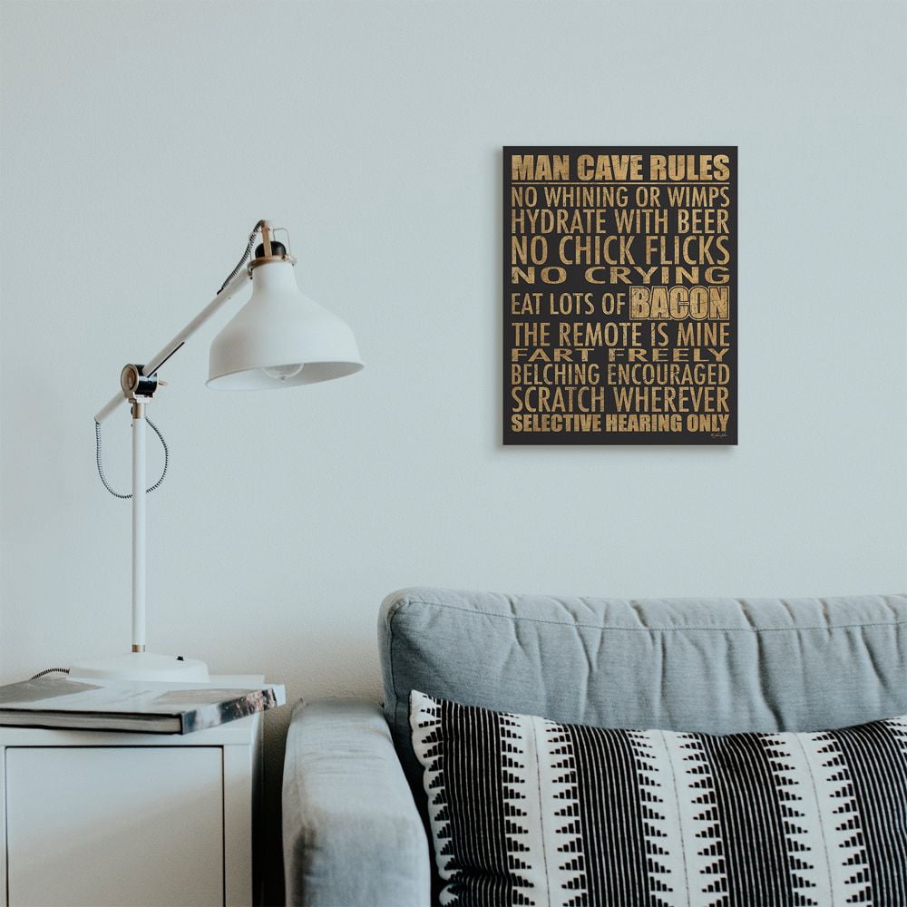 Stupell Industries Man Cave Rules with Rustic Distressed Text Designed by Lauren Rader