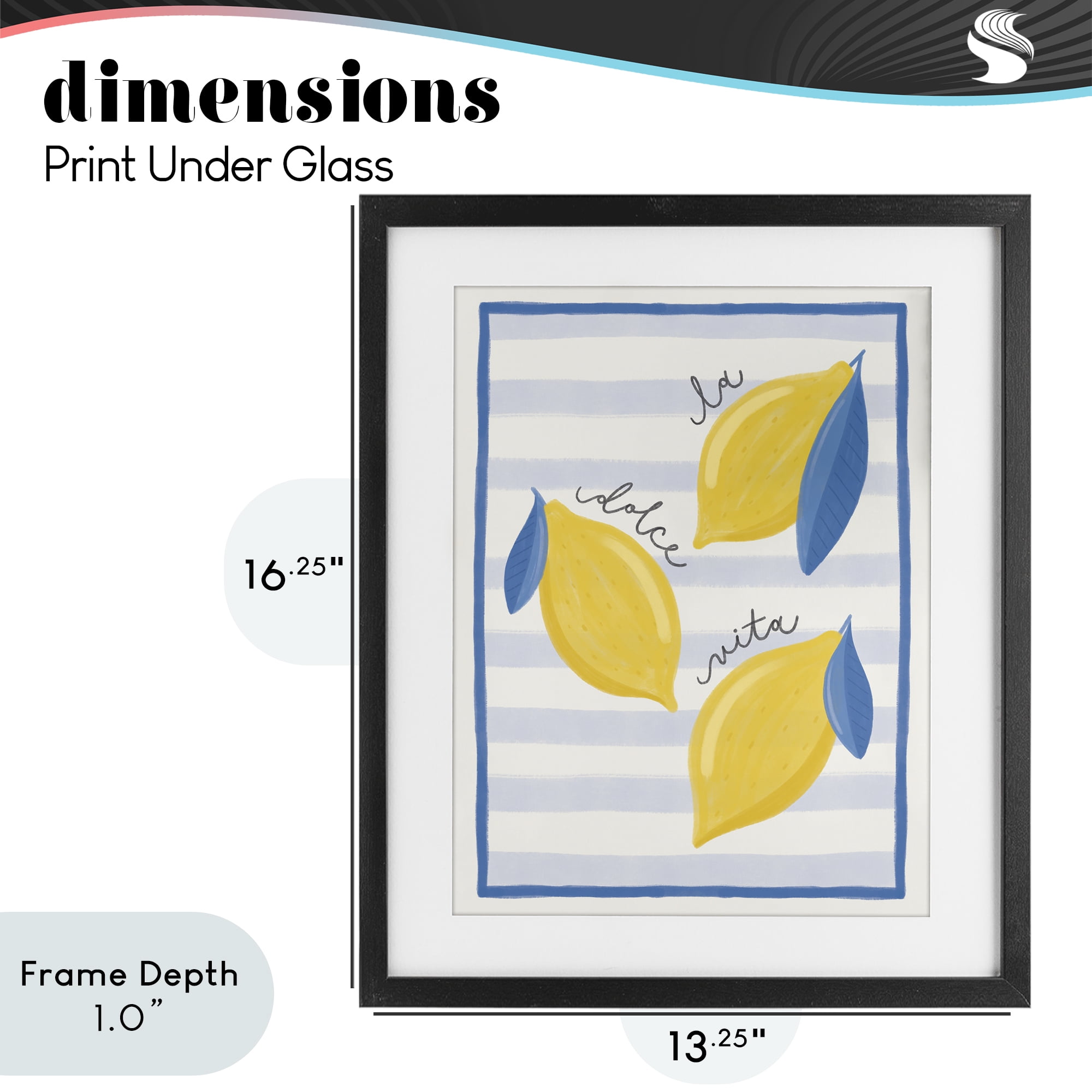 Stupell Industries Dolce Vita Lemons & Stripes Black Framed Print Under Glass, design by Jalynn Heerdt