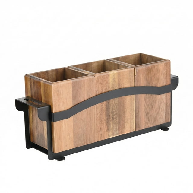 Organizador de Utensilios de Cocina de Madera con 3 Compartimentos, Organizador de Cucharas de Madera para Escritorio.