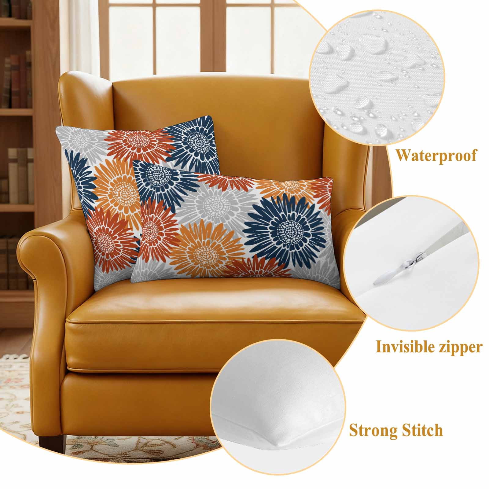 Orange Red Sunflowers Outdoor Waterproof Throw Pillow Covers 20x12 Set of 2, Boho Retro Floral Rustic Blossom Decorative Pillowcases Cushion Pillowcase for Couch Sofa Patio Outside Pillow Protector