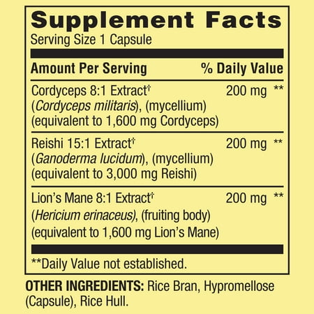 Spring Valley Mushroom Complex Dietary Supplement,6,200mg Equivalent Serving, 30 Vegetarian Capsules