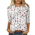thumbnail image 2 of Teissuly Women's Fashion Printed T-shirt Mid-length 3/4 Sleeves Blouse Round Neck Casual Tops, 2 of 5