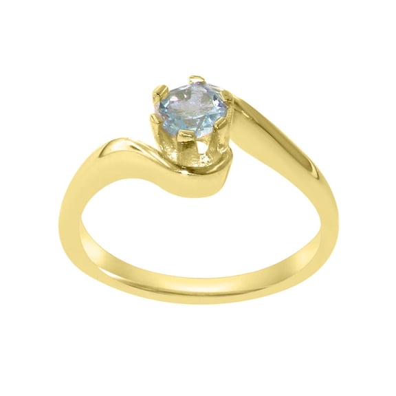 LBG British Made 10k Yellow Gold Natural Aquamarine Womens Engagement Ring - 33 size options - Size 10