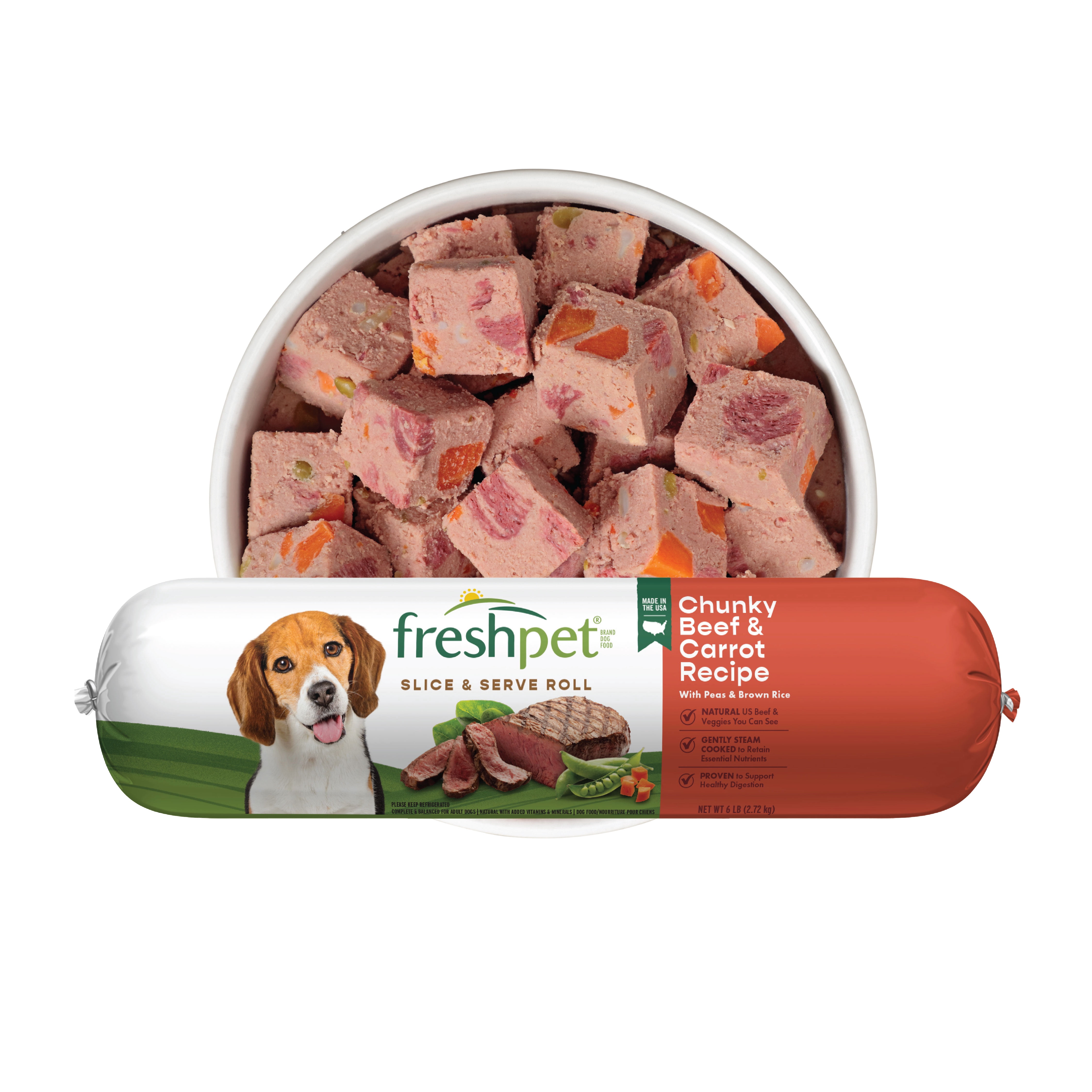 (2 pack) Freshpet Fresh Dog Food, Chunky Beef Recipe, Slice & Serve Roll, 6 lb.