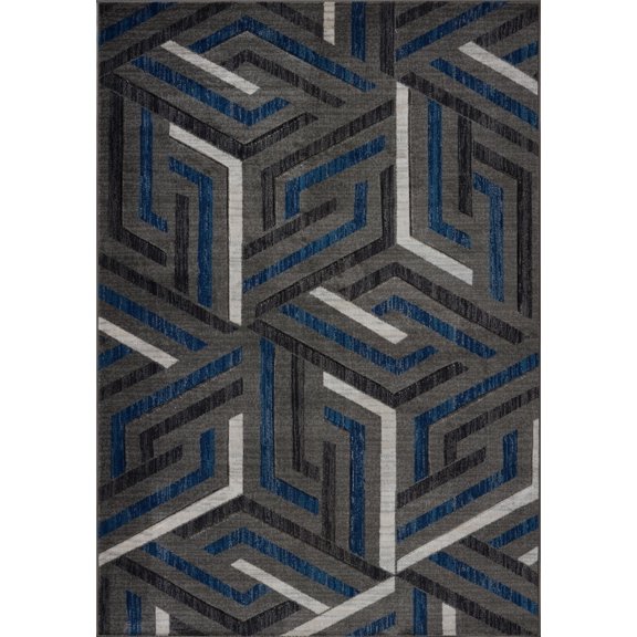 Beautiful Super Soft Modern Indoor Vincenza Collection Area Rug Carpet for Bedroom Living Room Dining Room in Dark Grey-Dark Blue, 3x5 (2'7" x 4'11", 80cm x 150cm)