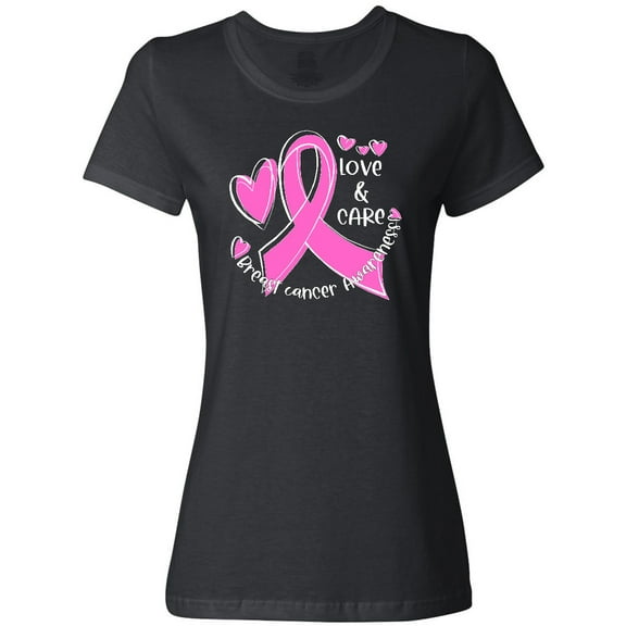 Inktastic Love, Care, Cure Breast Cancer Awareness Pink Ribbon Women's T-Shirt