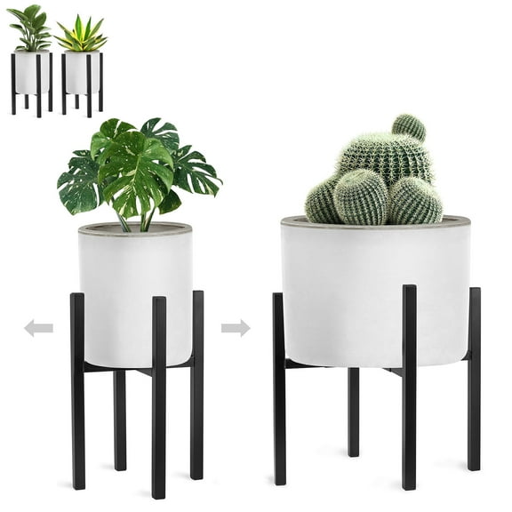 Sorbus Adjustable Mid-Century Plant Stand – Modern Indoor Flower Pot Holder for Home Décor – Black (2-Pack, Plant & Pot Not Included)
