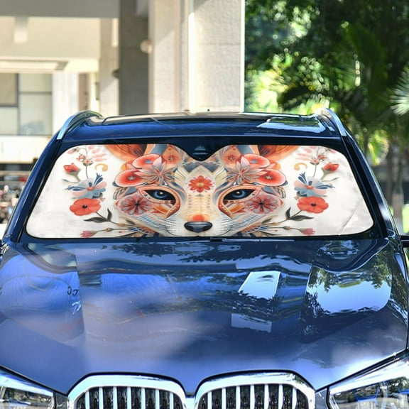 Fox Head Flowers Automotive Front Car Windshield Sun Shade Reflector Foldable for Front Fit for Cars Truck SUVs